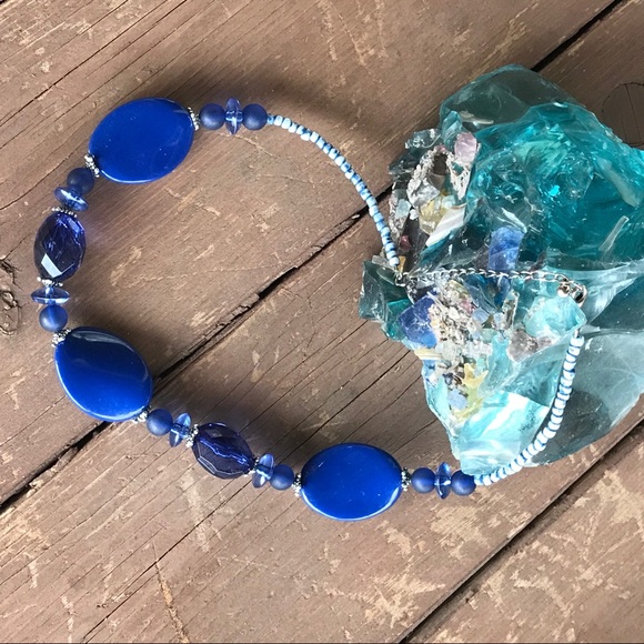 Vintage Cobalt Blue Beaded Necklace 11” - Picture 11 of 12